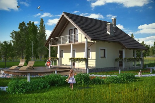 Projekt domu Krasiczyn B DM-6223 B, parterowy z poddaszem mieszkalnym, podpiwniczony - kolorystyka wersja 1