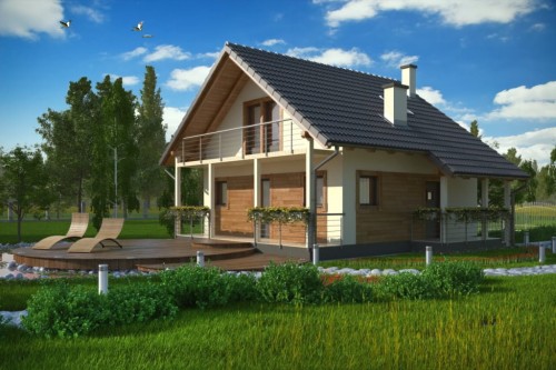 Projekt domu Krasiczyn B DM-6223 B, parterowy z poddaszem mieszkalnym, podpiwniczony - kolorystyka wersja 2