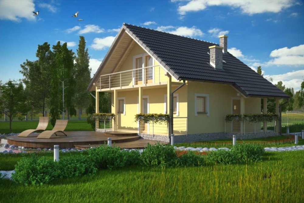 Projekt domu Krasiczyn B DM-6223 B, parterowy z poddaszem mieszkalnym, podpiwniczony - kolorystyka wersja 3