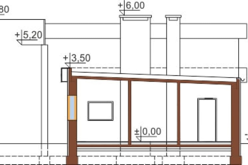 Projekt warsztatu samochodowego LK-08 B, budynek parterowy, bez podpiwniczenia - przekrój A-A