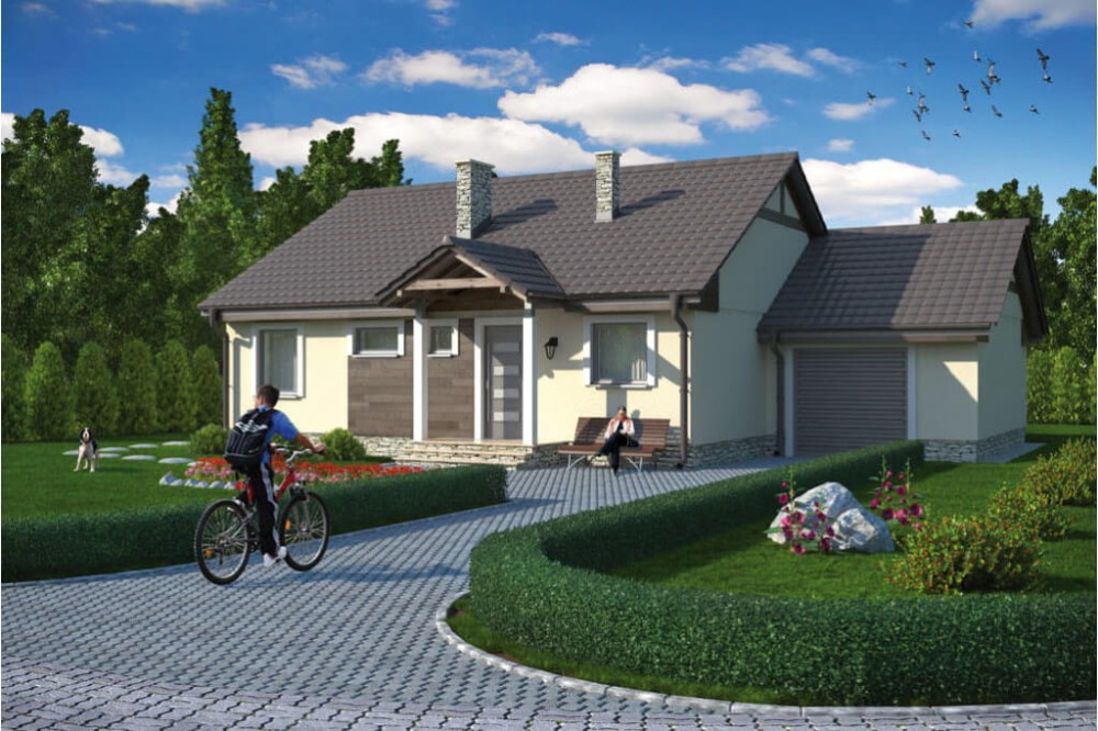 Projekt domu Domaszków L-5538, parterowy z garażem, bez podpiwniczenia - kolorystyka wersja 1