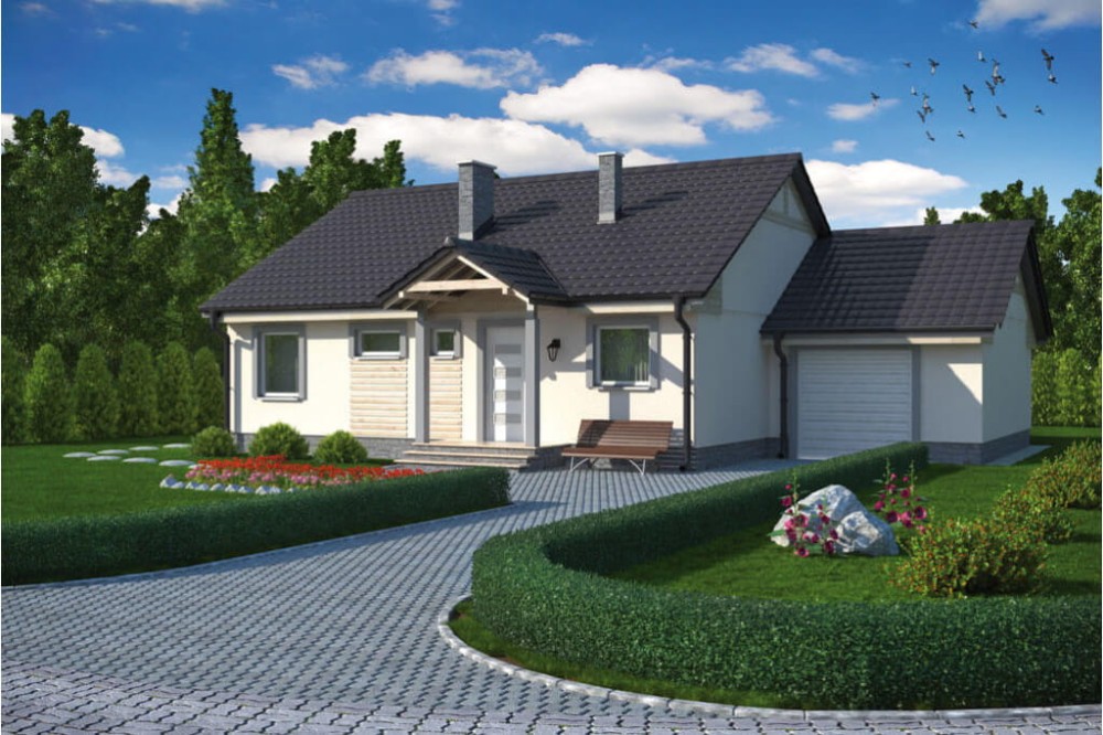 Projekt domu Domaszków L-5538, parterowy z garażem, bez podpiwniczenia - kolorystyka wersja 2