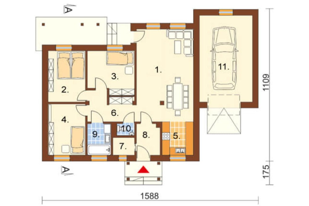 Projekt domu Domaszków L-5538, parterowy z garażem, bez podpiwniczenia - rzut parteru