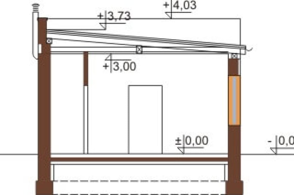 Projekt budynku usługowo-garażowego ZG-61, parterowy, bez podpiwniczenia - przekrój A-A