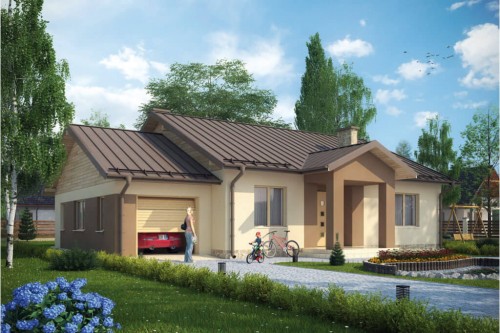 Projekt domu Radostowo C2 L-6503C, parterowy, tradycyjny, z garażem, niepodpiwniczony - kolorystyka wersja 1