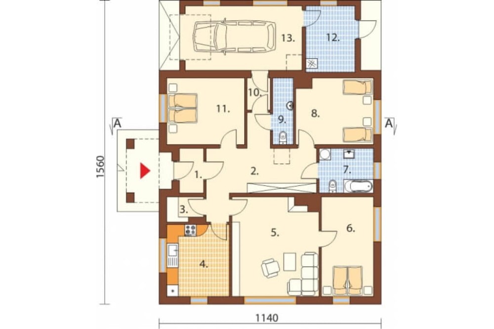 Projekt domu Radostowo C2 L-6503C, parterowy, tradycyjny, z garażem, niepodpiwniczony - rzut parteru