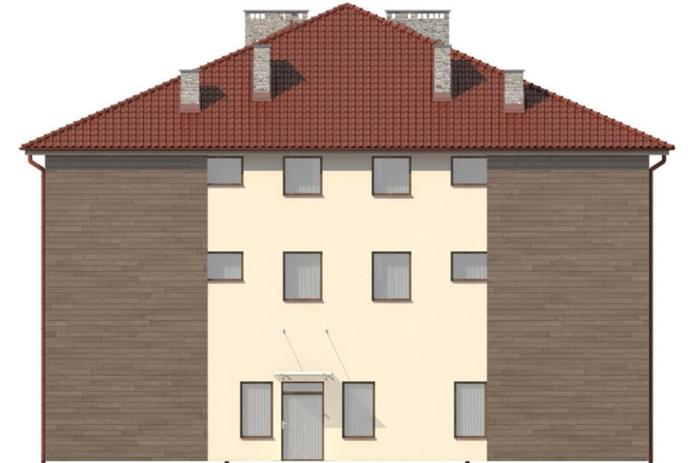 Projekt budynku usługowo - mieszkalnego LK-34, dwupiętrowy z poddaszem mieszkalnym bez podpiwniczenia i bez garażu - elewacja lewa