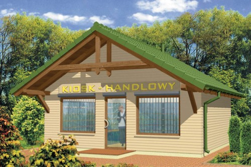 Projekt kiosku handlowego ZG-01, parterowy, niepodpiwniczony, bez garażu - kolorystyka wersja 2