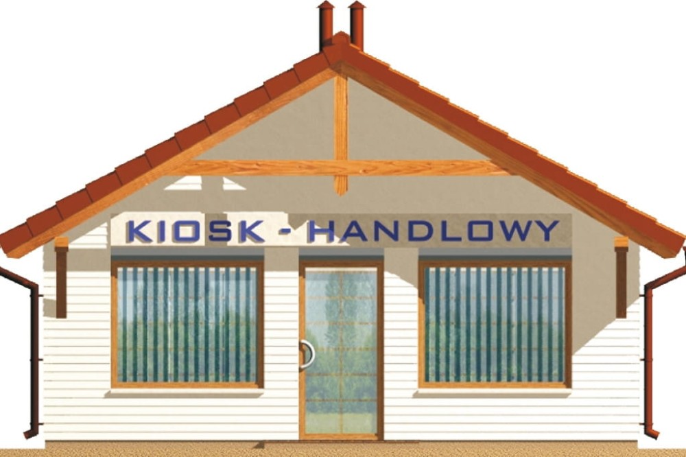 Projekt kiosku handlowego ZG-01, parterowy, niepodpiwniczony, bez garażu - elewacja frontowa