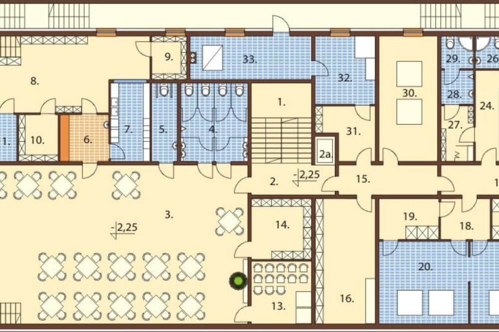 Projekt hotelu LK-74, dwupiętrowy, podpiwniczony, bez garażu - rzut piwnicy