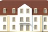 Projekt hotelu LK-74, dwupiętrowy, podpiwniczony, bez garażu - elewacja frontowa