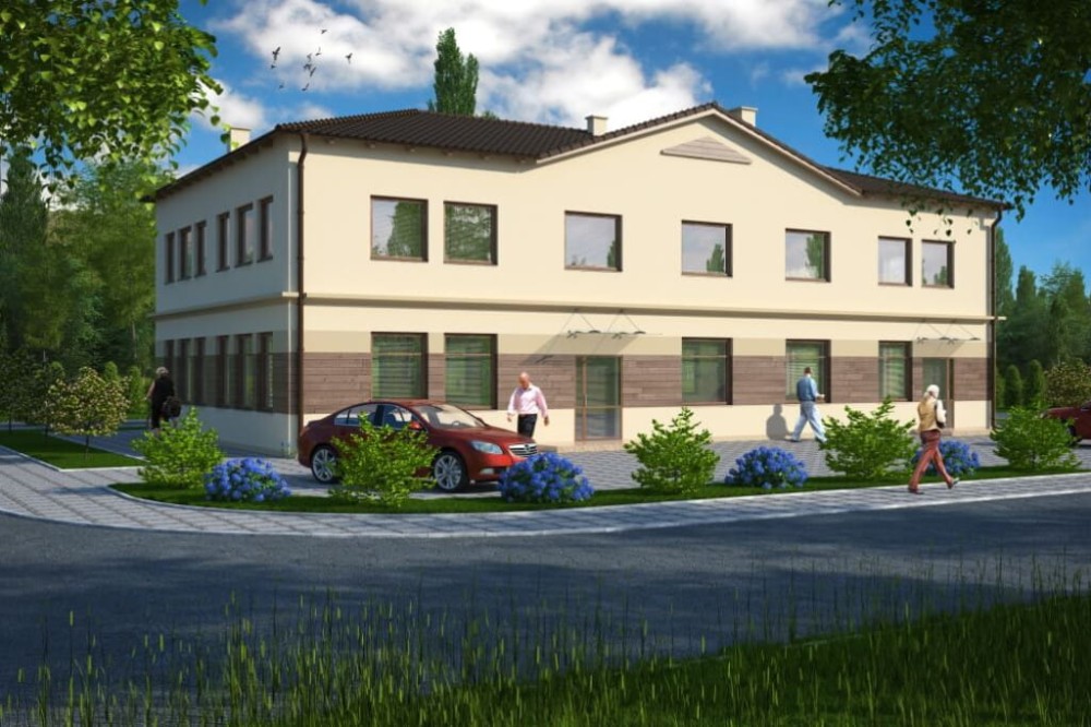 Projekt budynku produkcyjno - usługowego K-39, piętrowy, bez podpiwniczenia, bez garażu - kolorystyka wersja 1