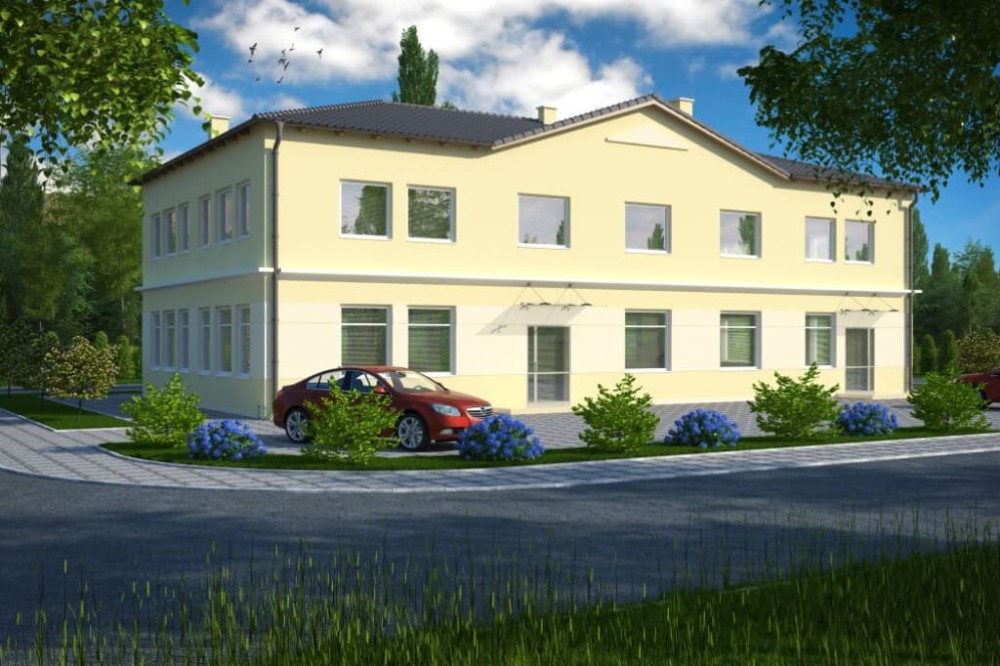 Projekt budynku produkcyjno - usługowego K-39, piętrowy, bez podpiwniczenia, bez garażu - kolorystyka wersja 3