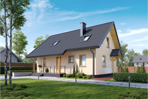 Projekt domu Mieczykowice 2 L-6541, parterowy z poddaszem użytkowym, jednorodzinny, tradycyjny, bez garażu, bez podpiwniczenia-kolorystyka wersja 2