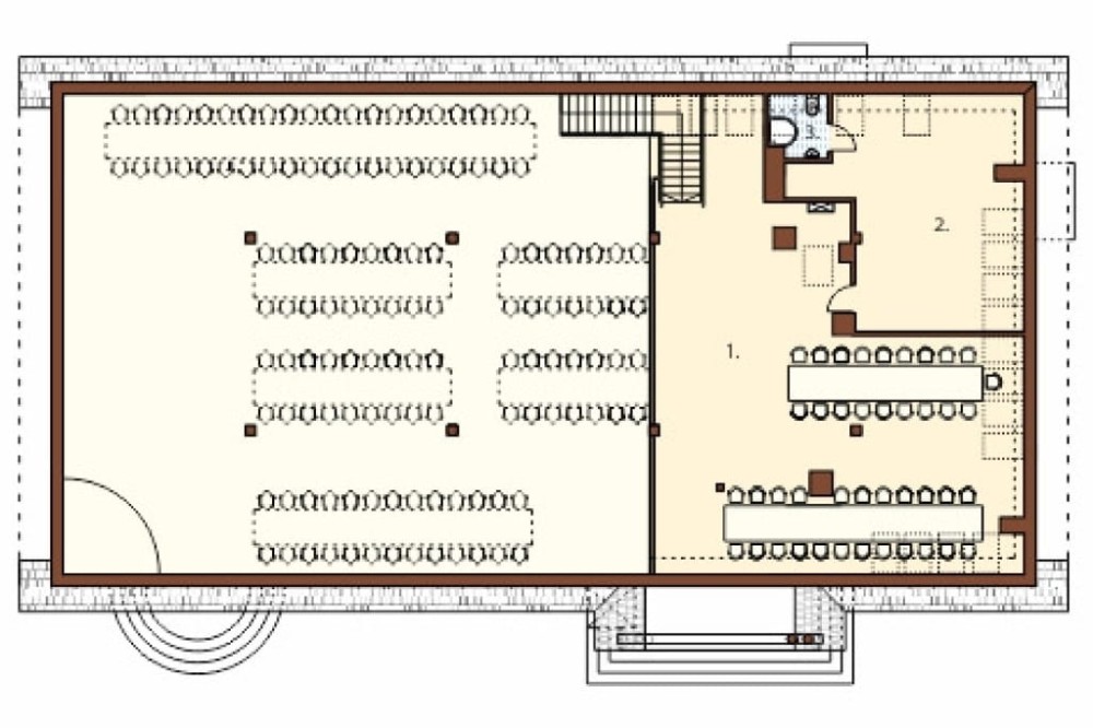 Projekt domu weselnego LK-42, parterowy z antresolą, bez podpiwniczenia, bez garażu - rzut poddasza