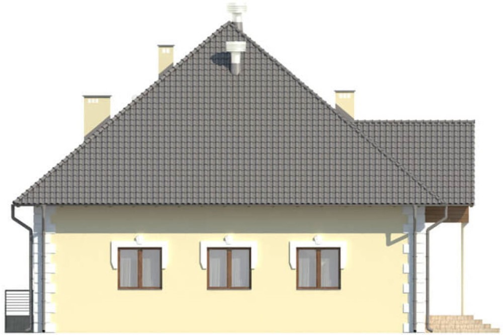 Projekt domu weselnego LK-42, parterowy z antresolą, bez podpiwniczenia, bez garażu - elewacja lewa