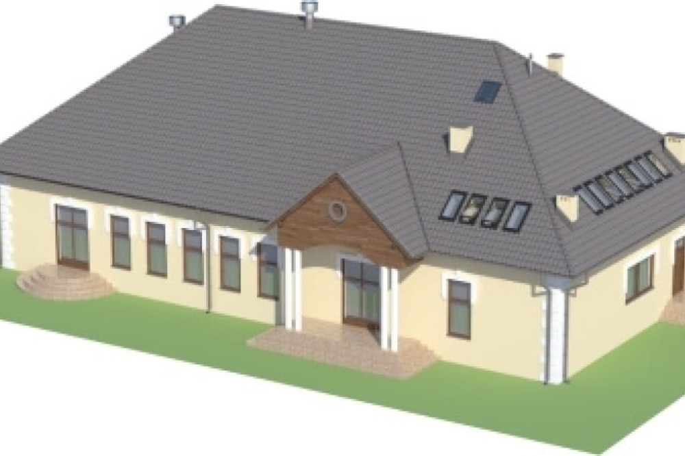 Projekt domu weselnego LK-42, parterowy z antresolą, bez podpiwniczenia, bez garażu - model