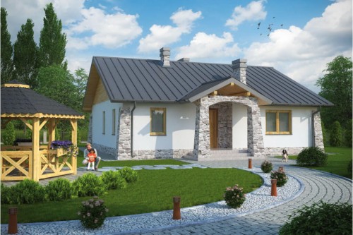 Projekt domu Modryń L-6301, parterowy, niepodpiwniczony, bez garażu - kolorystyka wersja 1