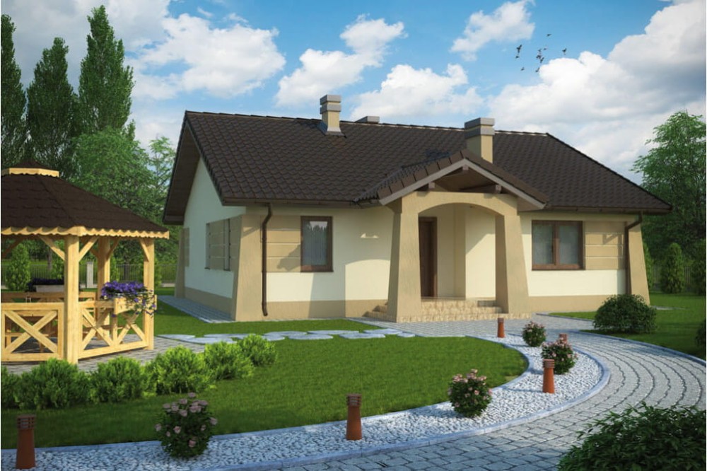 Projekt domu Modryń L-6301, parterowy, niepodpiwniczony, bez garażu - kolorystyka wersja 3