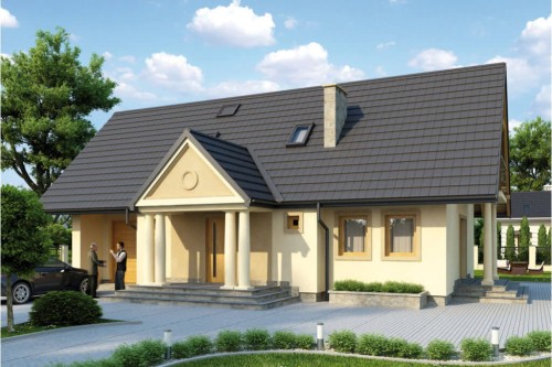Projekt domu Helenówka L-6216, parterowy, z garażem, z poddaszem mieszkalnym, bez podpiwniczenia - kolorystyka wersja 2