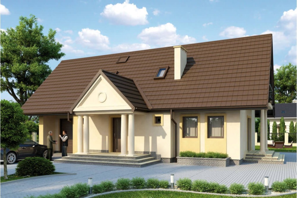 Projekt domu Helenówka L-6216, parterowy, z garażem, z poddaszem mieszkalnym, bez podpiwniczenia - kolorystyka wersja 4