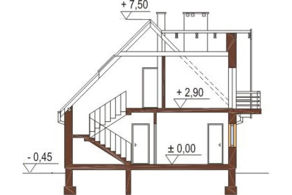 Projekt domu Helenówka L-6216, parterowy, z garażem, z poddaszem mieszkalnym, bez podpiwniczenia - przekrój A-A