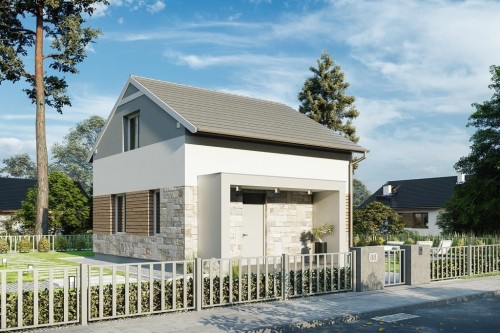 Projekt domu Glanna 2 L-6771, parterowy z poddaszem użytkowym, nowoczesny, bez garażu, bez podpiwniczenia - wizualizacja elewacji