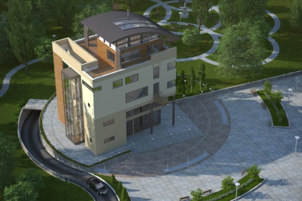 Projekt budynku biurowego LK-30, 5-kondygnacyjny, bez podpiwniczenia, bez garażu - kolorystyka wersja 4