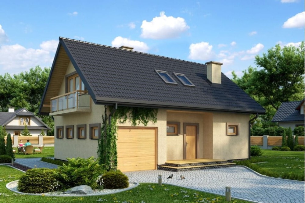 Projekt domu Broniszew N DM-6207 N, parterowy z poddaszem mieszkalnym, częściowo podpiwniczony z garażem - kolorystyka wersja 1