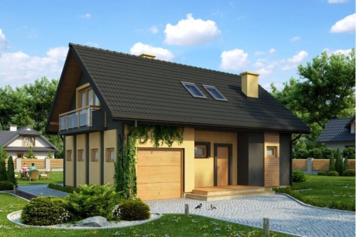 Projekt domu Broniszew N DM-6207 N, parterowy z poddaszem mieszkalnym, częściowo podpiwniczony z garażem - kolorystyka wersja 2