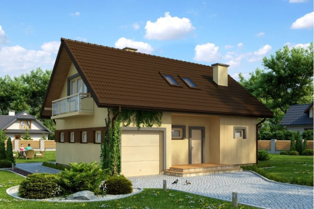 Projekt domu Broniszew N DM-6207 N, parterowy z poddaszem mieszkalnym, częściowo podpiwniczony z garażem - kolorystyka wersja 3