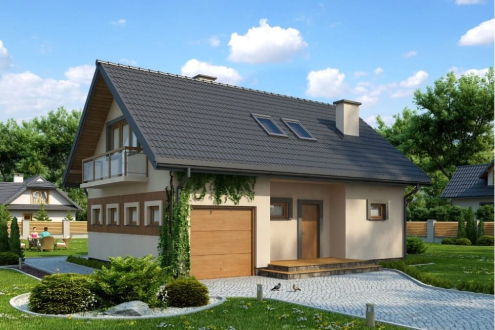 Projekt domu Broniszew N DM-6207 N, parterowy z poddaszem mieszkalnym, częściowo podpiwniczony z garażem - kolorystyka wersja 4