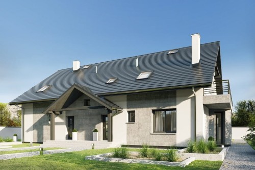 Projekt domu Etulo DM-6729, dwulokalowy, parterowy z poddaszem użytkowym, niepodpiwniczony, bez garażu - kolorystyka wersja 2