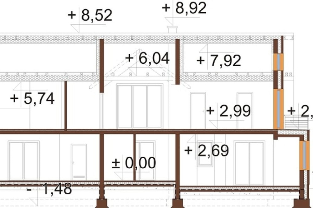 Projekt domu Etulo DM-6729, dwulokalowy, parterowy z poddaszem użytkowym, niepodpiwniczony, bez garażu - przekrój B-B