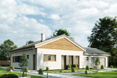 Projekt domu Cularo 2 L-6732, parterowy, z garażem dwustanowiskowym, niepodpiwniczony - kolorystyka wersja 1