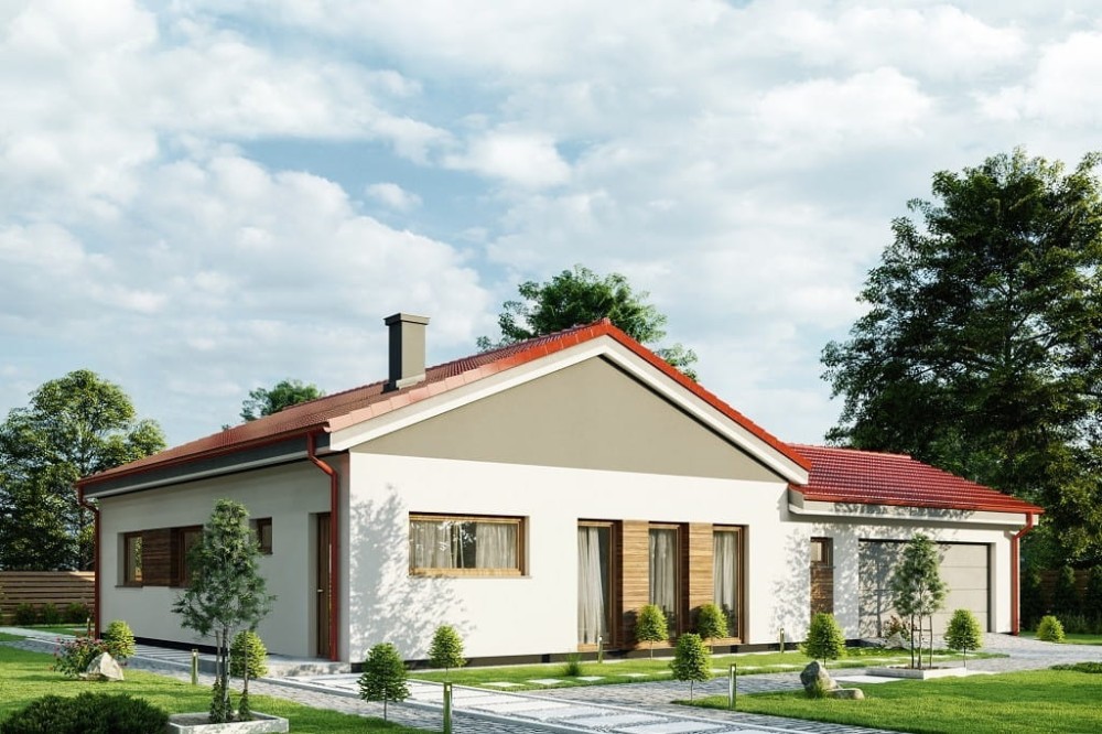 Projekt domu Cularo 2 L-6732, parterowy, z garażem dwustanowiskowym, niepodpiwniczony - kolorystyka wersja 2
