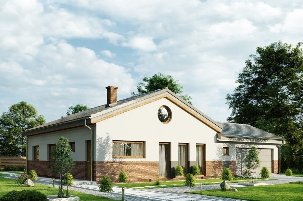 Projekt domu Cularo 2 L-6732, parterowy, z garażem dwustanowiskowym, niepodpiwniczony - kolorystyka wersja 3