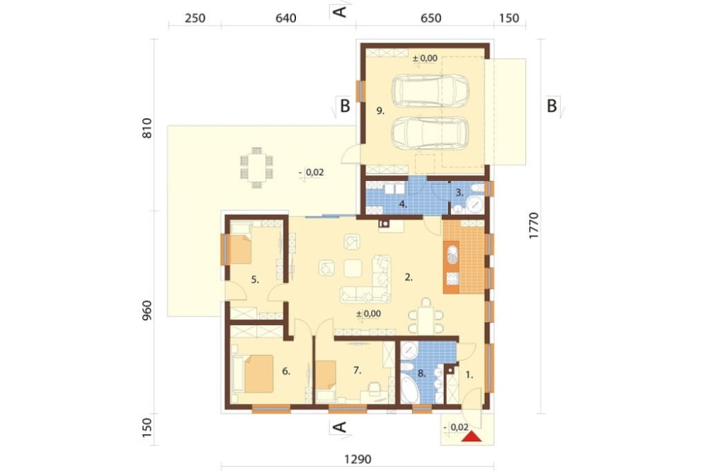Projekt domu Cularo 2 L-6732, parterowy, z garażem dwustanowiskowym, niepodpiwniczony - rzut parteru