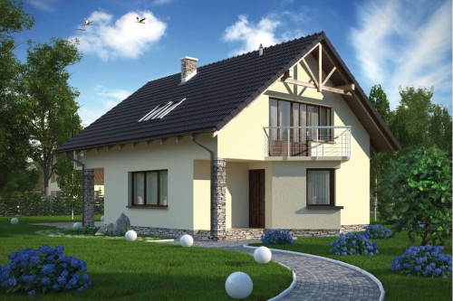 Projekt domu Łańcut L-6125, parterowy z poddaszem użytkowym, niepodpiwniczony, bez garażu - kolorystyka wersja 1