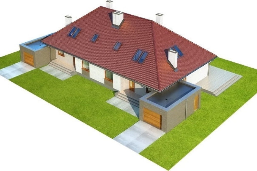 Projekt domu Jastruń 2 L-6540, parterowy z poddaszem użytkowym, dwurodzinny, w zabudowie bliźniaczej, z garażem, bez podpiwniczenia - model