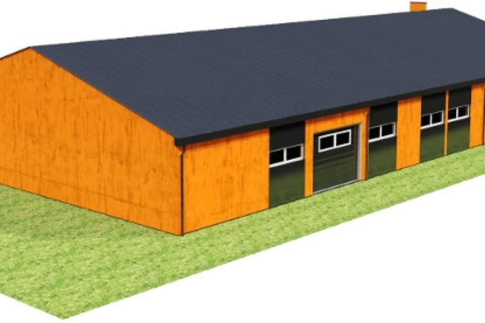 Projekt hali magazynowej LK-95, parterowa z częściowym poddaszem użytkowym, niepodpiwniczona - model