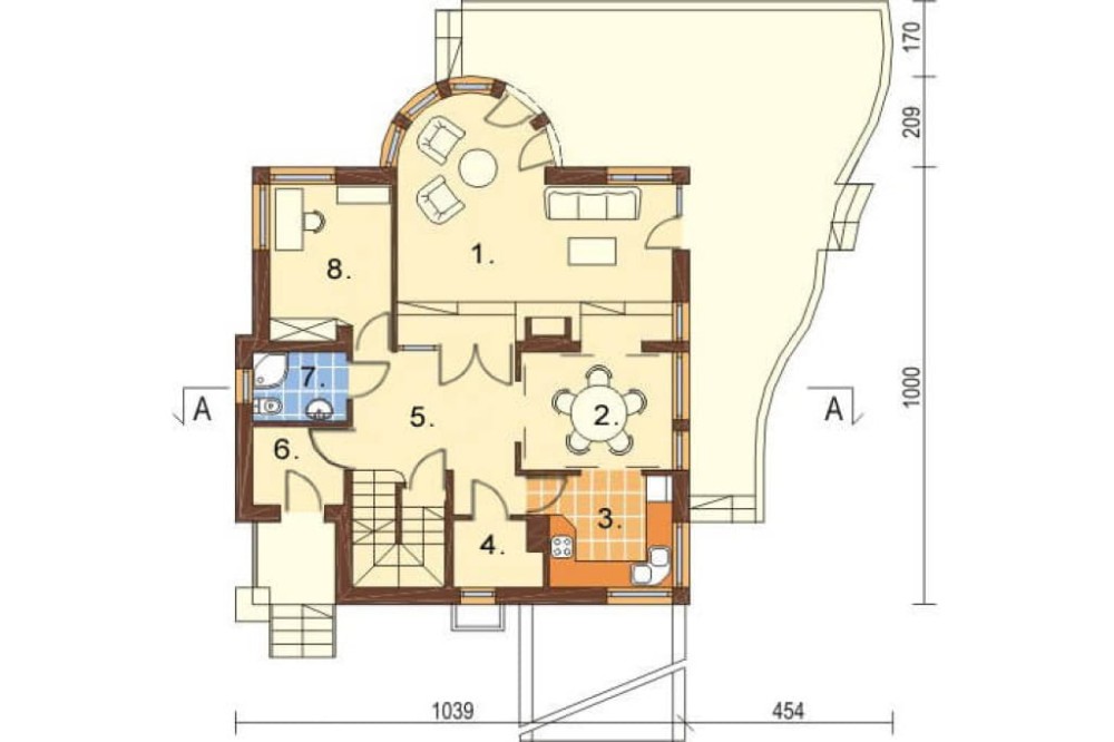 Projekt domu Siedlec L-6221, parterowy z poddaszem mieszkalnym, częściowo podpiwniczony z garażem - rzut parteru