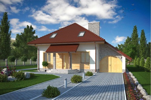 Projekt domu Klementynów L-5521, parterowy z poddaszem mieszkalnym, z garażem, bez podpiwniczenia - kolorystyka wersja 2
