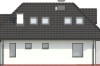 Projekt domu Śnieżyn DM-6346, parterowy z garażem, z poddaszem mieszkalnym, bez podpiwniczenia - elewacja ogrodowa