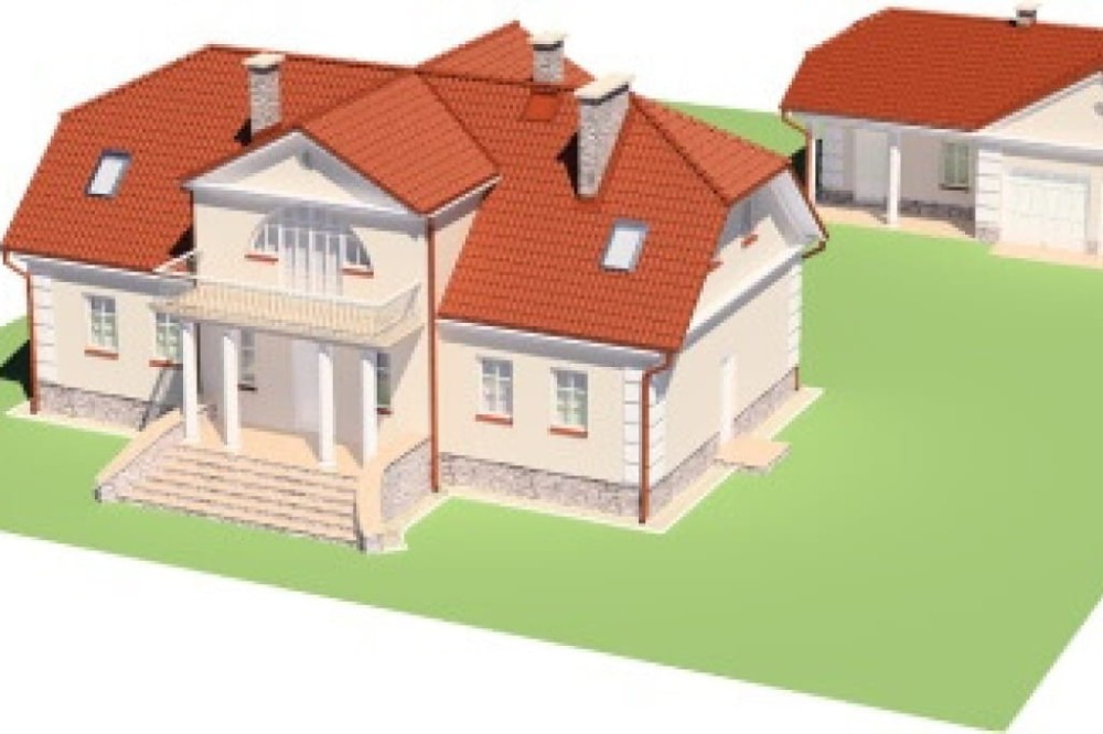 Projekt domu Strumień DM-6474, parterowy z poddaszem użytkowym, jednorodzinny, dworkowy, z garażem dwustanowiskowym -model