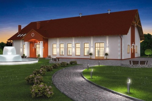 Projekt restauracji LK-24 B, parterowy z antresolą, niepodpiwniczony, bez garażu - kolorystyka wersja 2