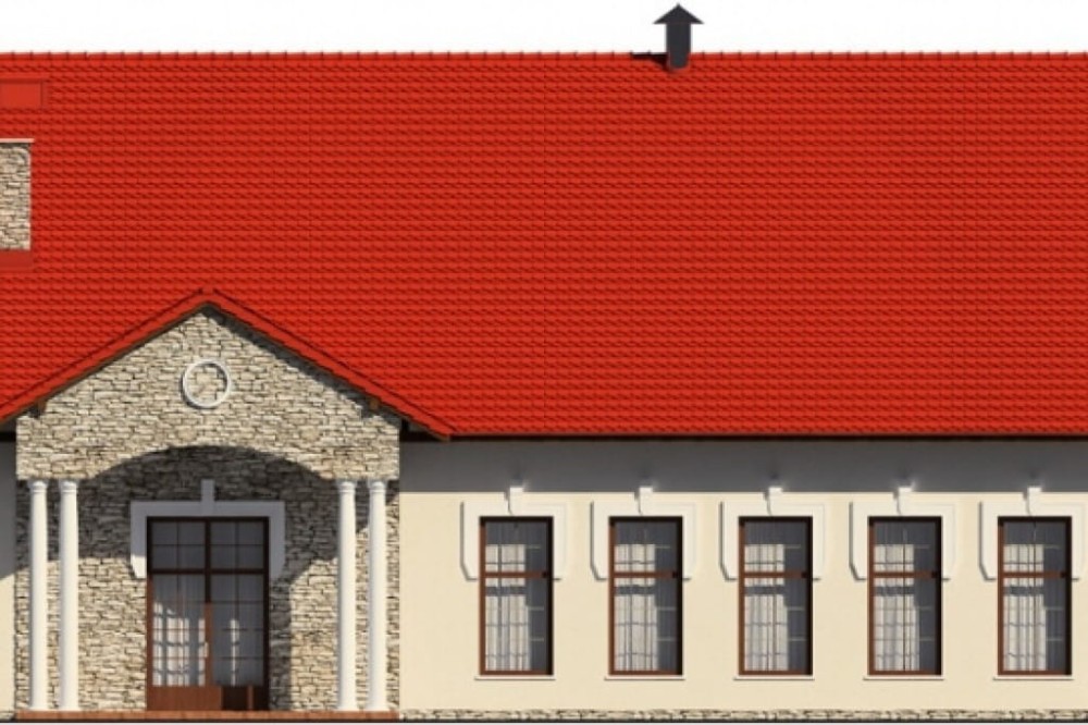 Projekt restauracji LK-24 B, parterowy z antresolą, niepodpiwniczony, bez garażu - elewacja frontowa