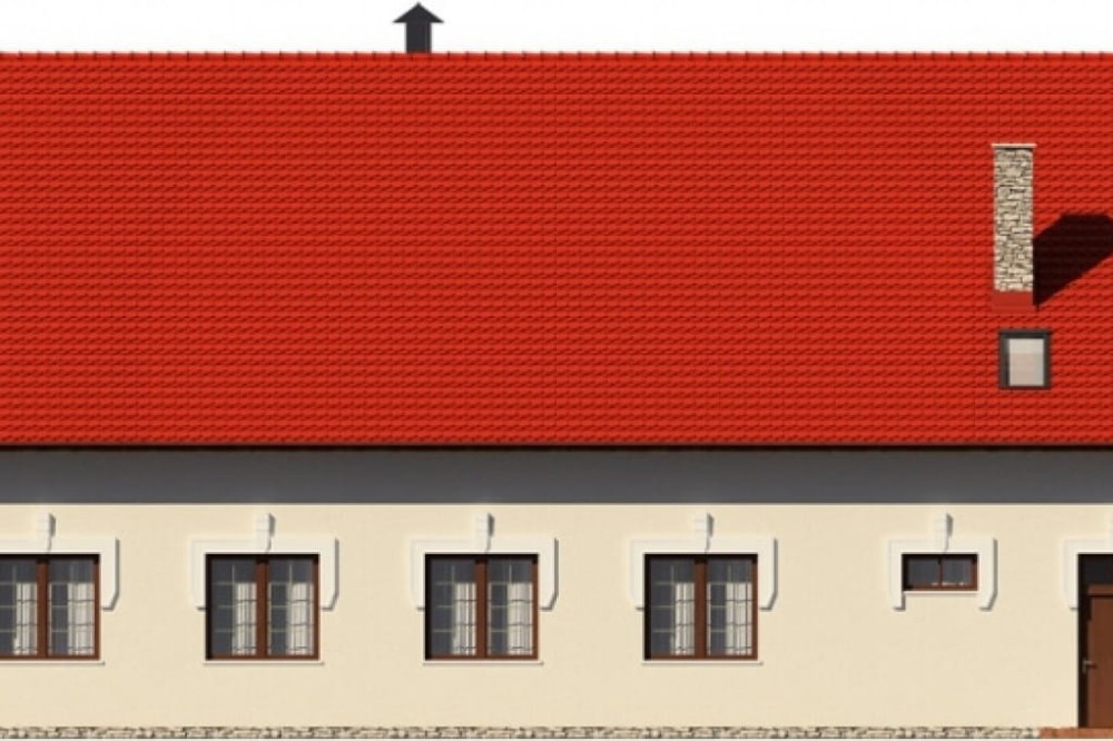 Projekt restauracji LK-24 B, parterowy z antresolą, niepodpiwniczony, bez garażu - elewacja ogrodowa