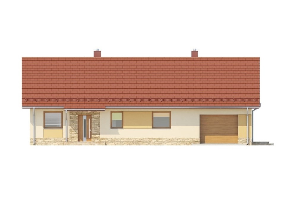 Projekt domu Polanio 2 L-6759, parterowy, dwulokalowy, z garażem jednostanowiskowym, bez podpiwniczenia - elewacja frontowa