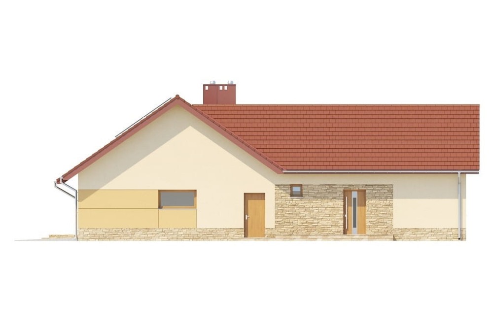 Projekt domu Polanio 2 L-6759, parterowy, dwulokalowy, z garażem jednostanowiskowym, bez podpiwniczenia - elewacja prawa